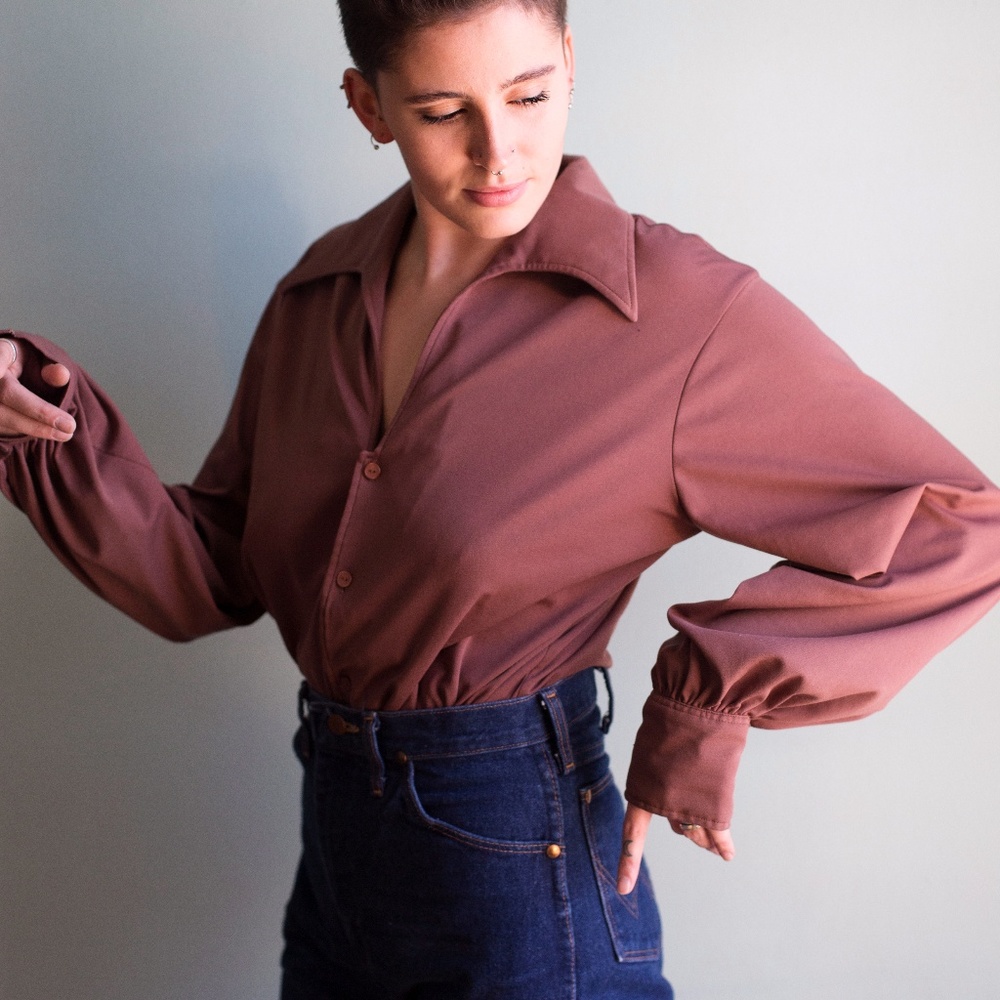 That Vintage 1970's Deep V-Neck Chocolate Shirt